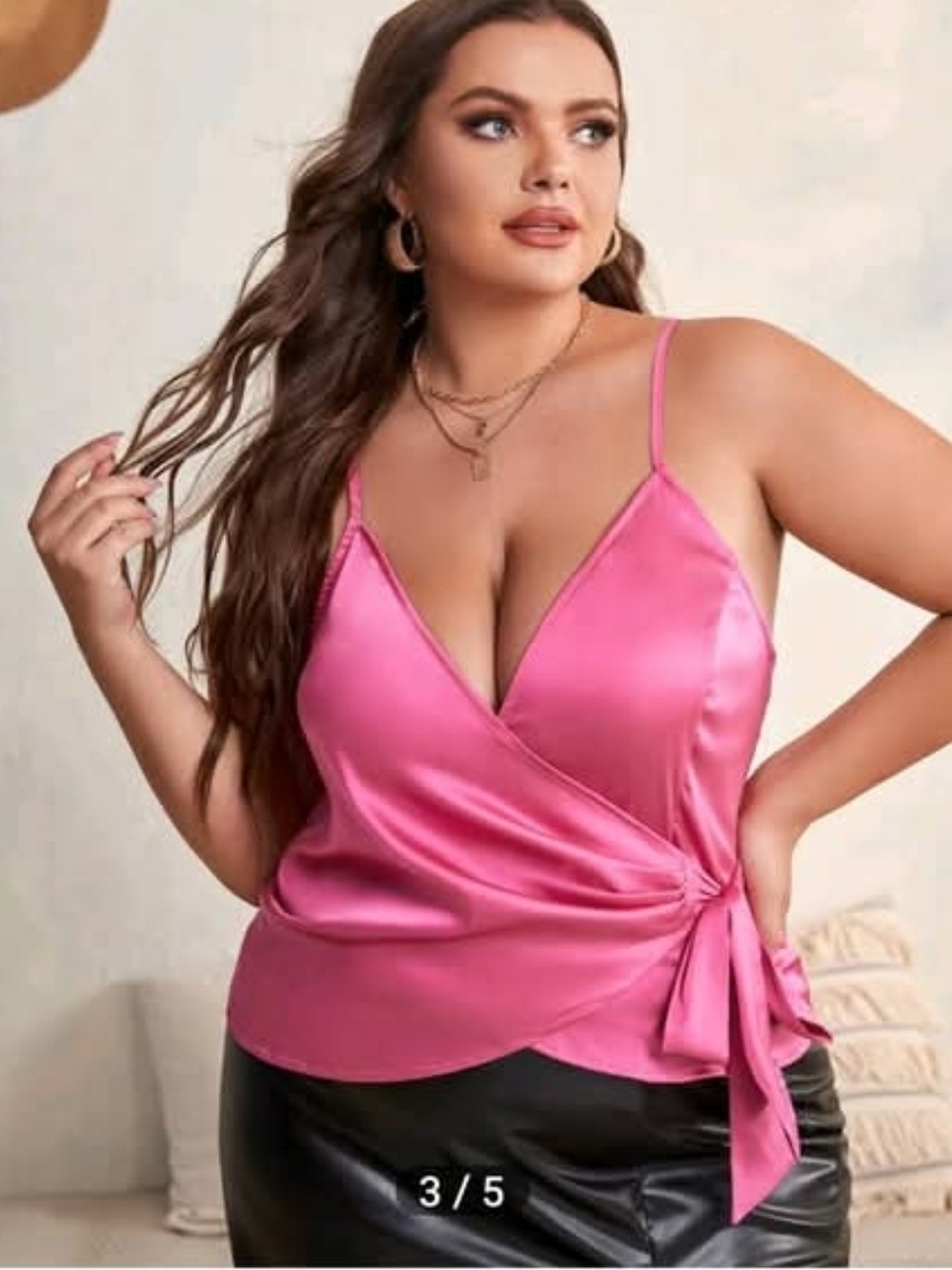 Pink Satin Wrap Cami Top - Women